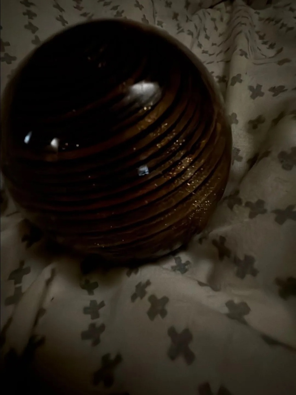 Decorative Ribbed Glass Sphere - Amber Brown